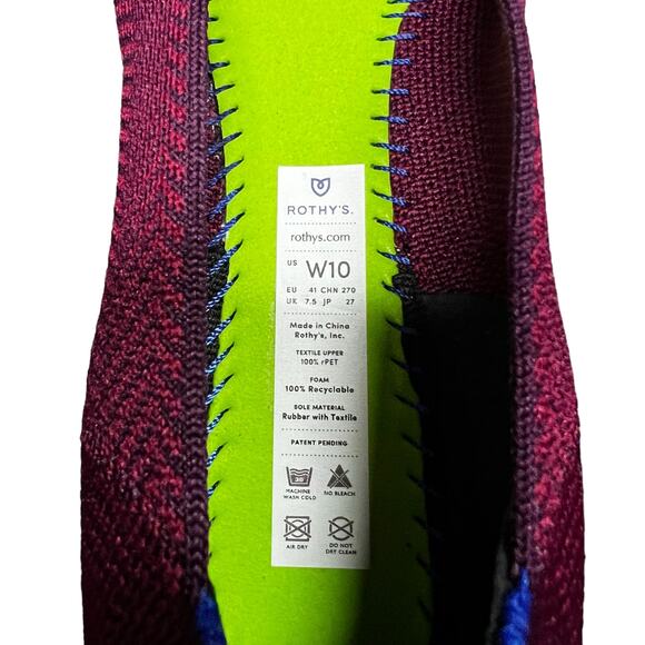 Rothy’s The Flat Burgundy Plum Chevron Women’s Size 10 - Picture 7 of 8